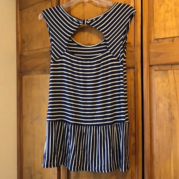 Maurice’s Navy & White Stripe Open Back Peplum Top - Picture 3 of 4
